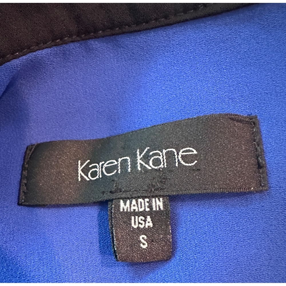 Karen Kane Blouse S Cobalt Blue Black Trim V Neck Long Sleeve Made USA Workwear - Picture 5 of 7